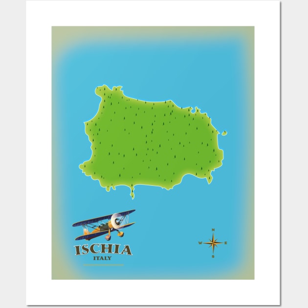 Ischia Italy map travel poster Wall Art by nickemporium1